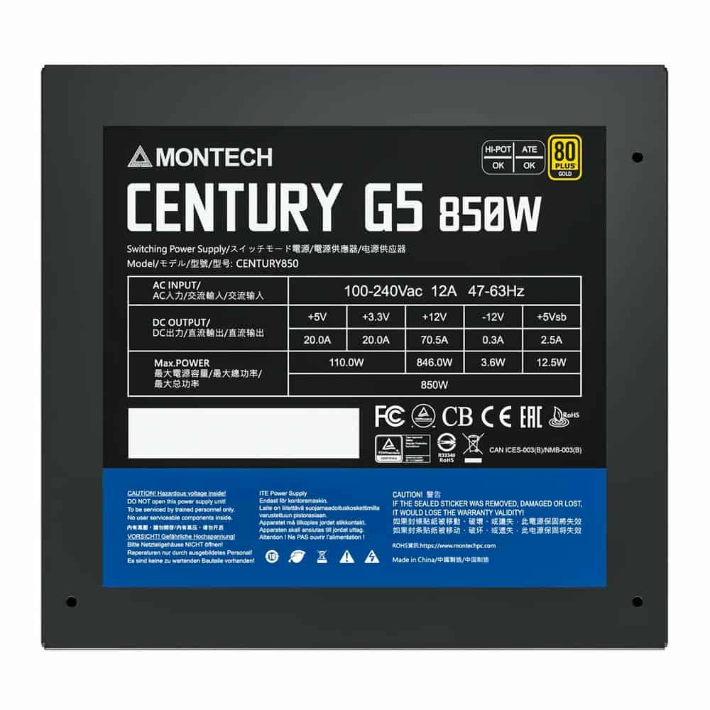 (image for) Montech CENTURY GOLD G5 850 Watt PCIe 5.0 Fully Modular 80+ Gold PSU/Power Supply ATX3.0